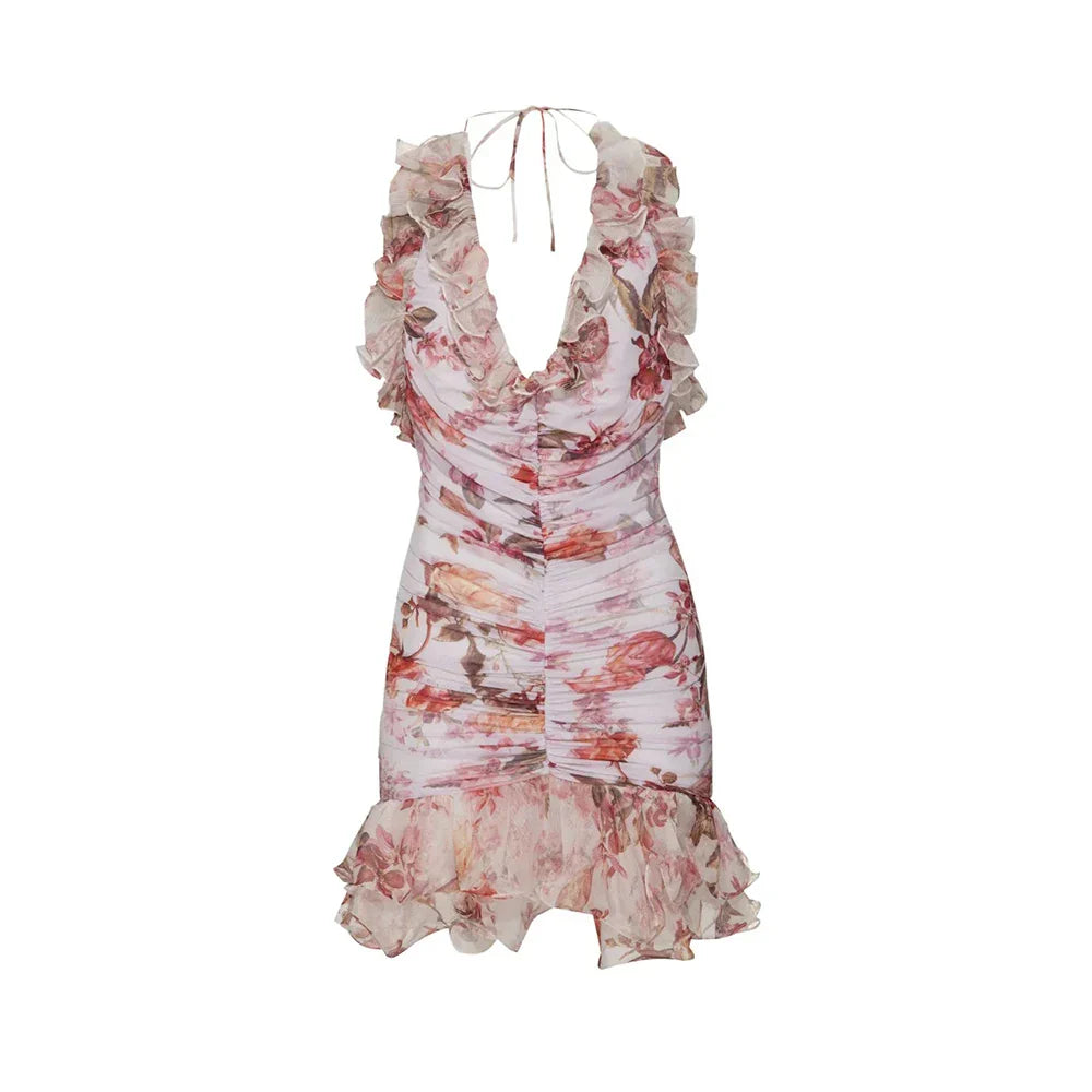 SOLVEIG RUFFLE MINI DRESS Print
