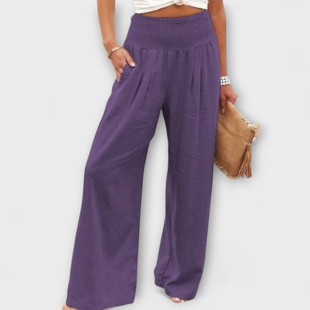 Smocked High Waist Wide Leg Palazzo Pants