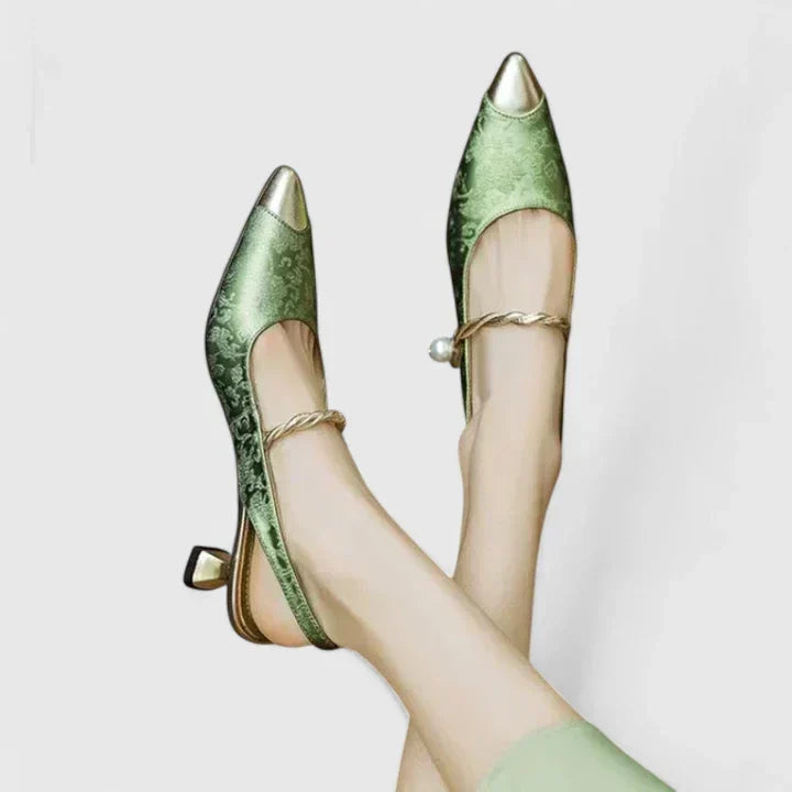 Pointed Cap Toe Slingback Kitten Heel Pumps