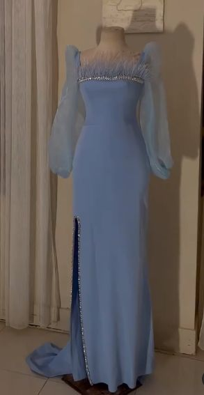 Vintage Square Neckline Long Sleeves Evening Dress,Fashion Evening Gown cc1155