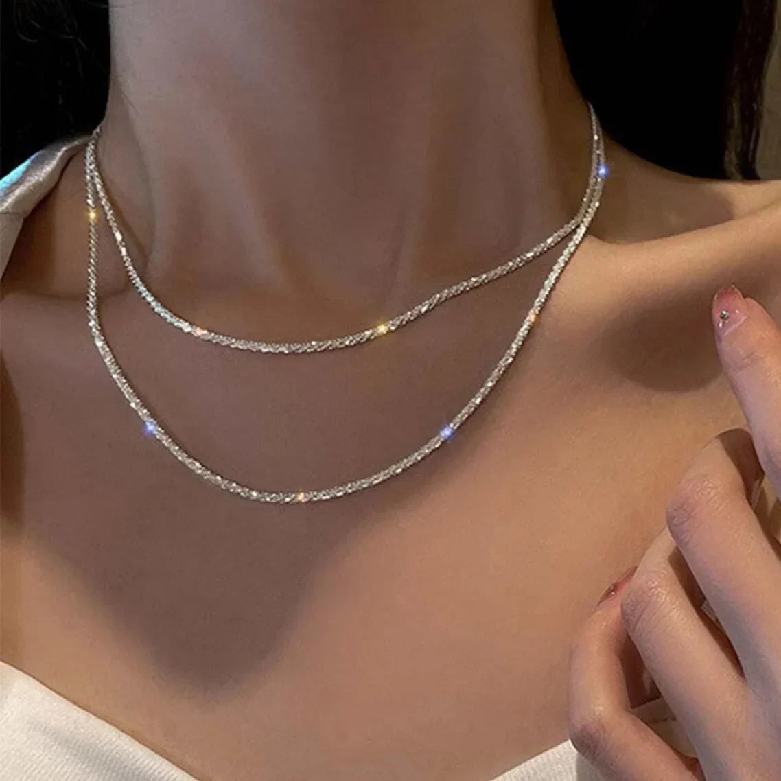 Sparkle Chain Double Layer Choker Necklace