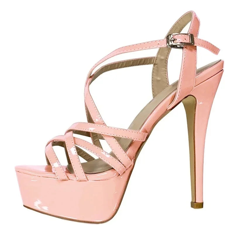 Strappy Peep Toe Platform Stiletto Sandals