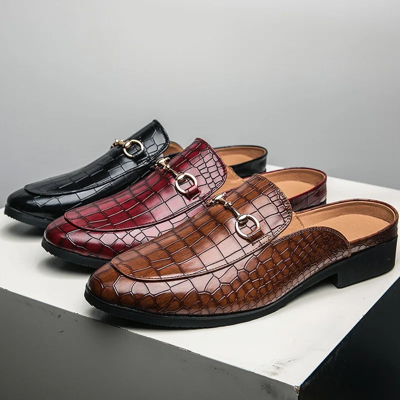 Croc Embossed Horsebit Buckle Backless Loafer Mules
