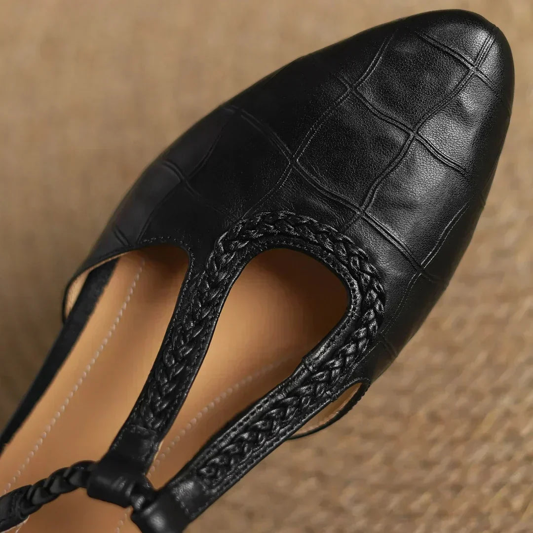 Pointed Toe Braided T-Strap Flats