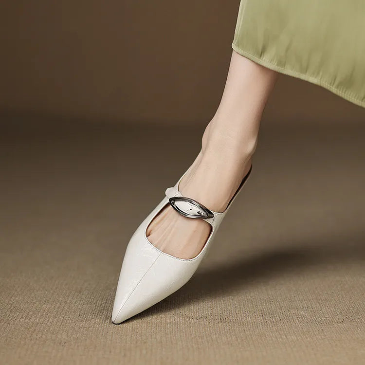 Pointed Toe Buckle Strap Low Heel Mary Jane Pumps