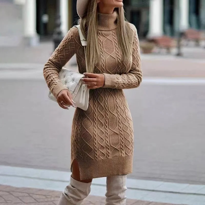 Zulema Chic Women's Knitted Dress with High Neckline Designer Edit