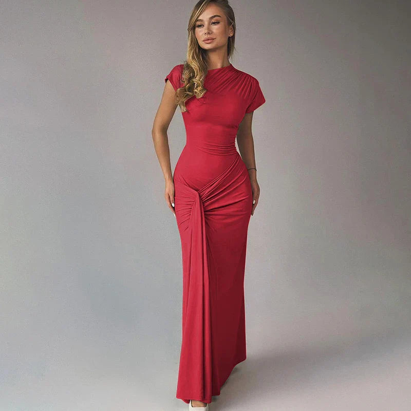 Short Sleeve Maxi Dress Curvy Silhouette & Flattering Tie - Up