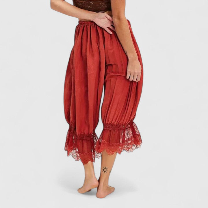 Drawstring Lace Trim Hem Wide Leg Pants