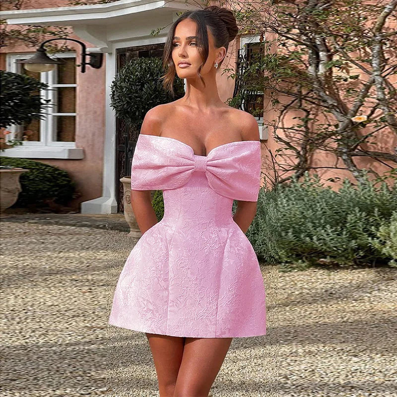 Jacquard Bow Strapless Backless Mini Dress 2
