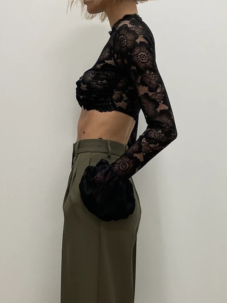 Lace Sheer Mesh Crop Top