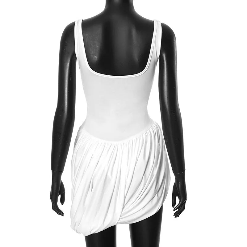Mesh Panel Bubble Hem Low Cut Backless Split Slip Dress - View 6