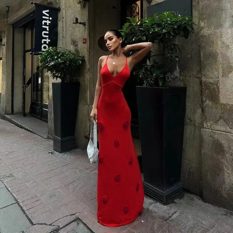Knit Embroidered Sleeveless Maxi Dress
