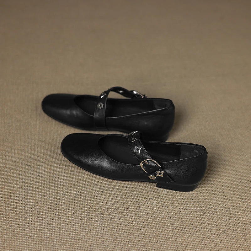 Square Toe Buckle Ankle Strap Mary Jane Flats