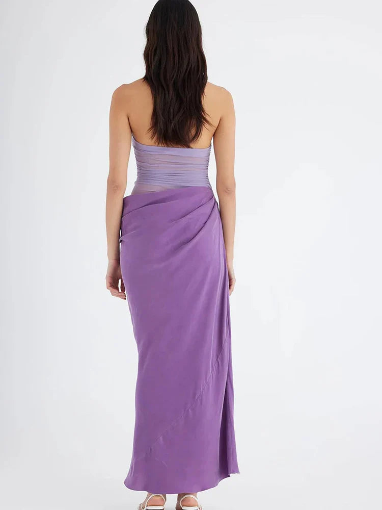 Hollow Patchwork Halter Maxi Dress