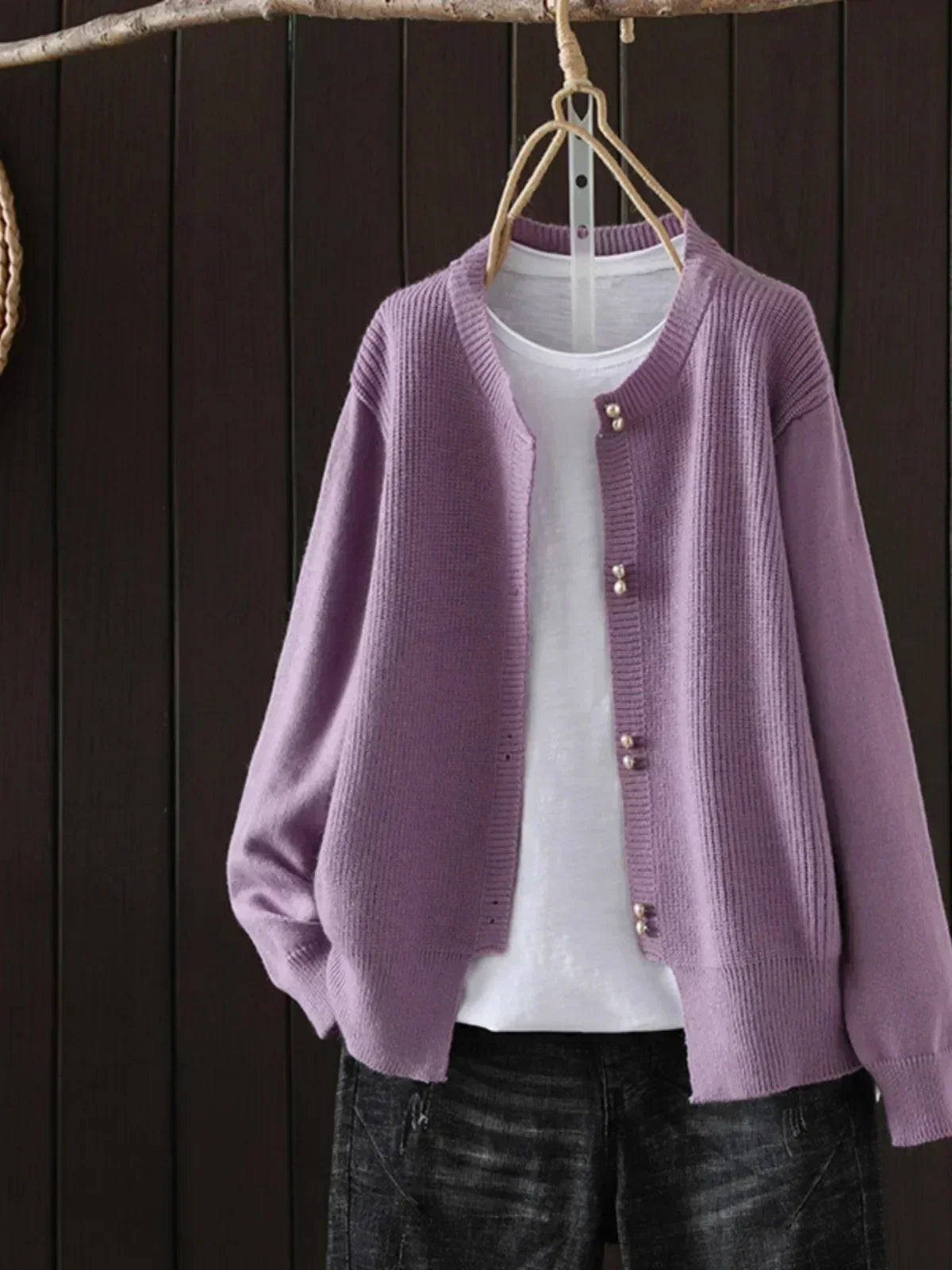 Pearl Button Ribbed Knit Cardigan