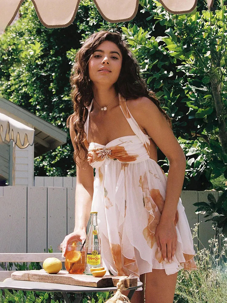 Lina | Ruffle Halter Dress Floral