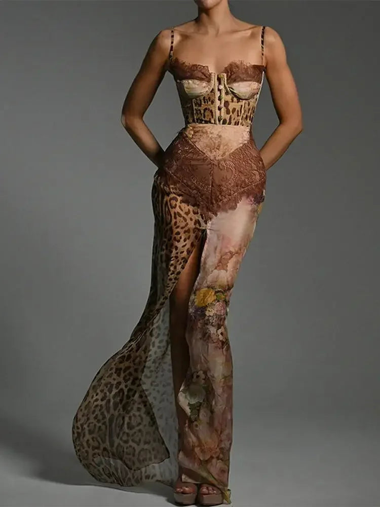 Leopard Mesh Patchwork Maxi Dress 4