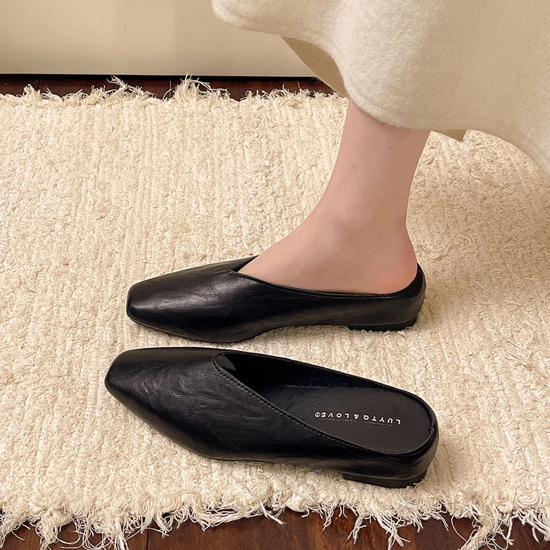 Metallic Square Toe Flat Mules