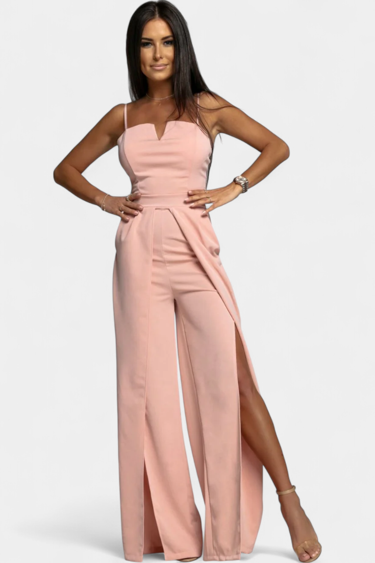Spaghetti Strap Notch Neck Top and High Split Wide Leg Pants Two Piece Set