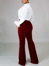 Velvet Velour Flared Bell Bottoms High Waist Pants