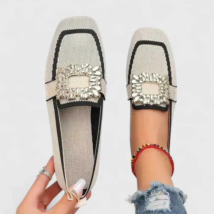 Square Toe Embellished Buckle Loafers