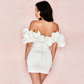 Queen Satin Ruffles Off Shoulder Mini Dress 12