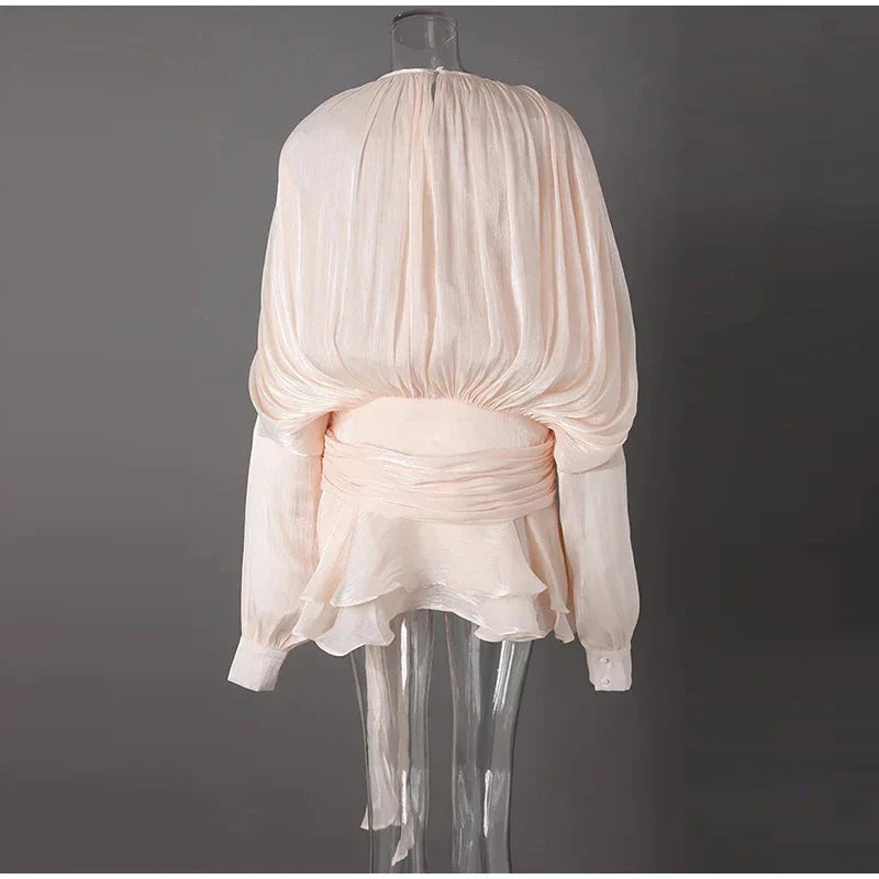 Elegant V - Neck Lace - Up Summer Style Mini Dress