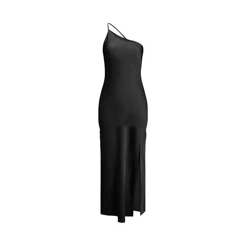 Satin Backless Asymmetric Strap Low Back Slip Maxi Dress 23