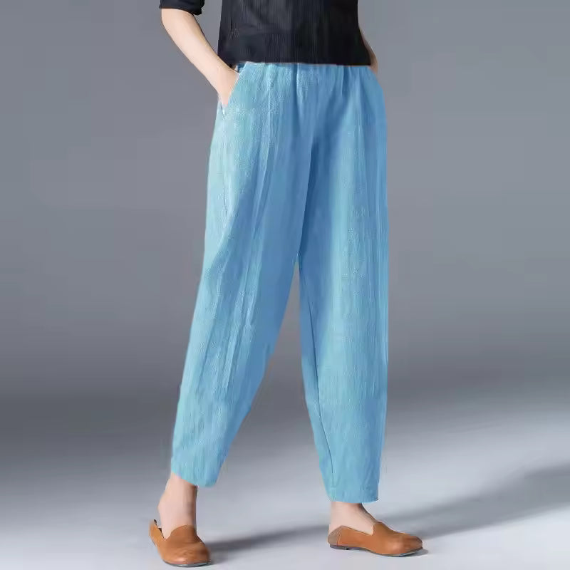 High Waist Tapered Leg Pull On Pants