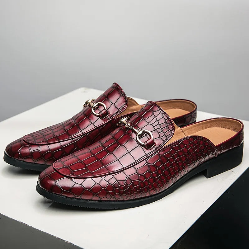 Croc Print Bit Buckle Backless Loafer Mules