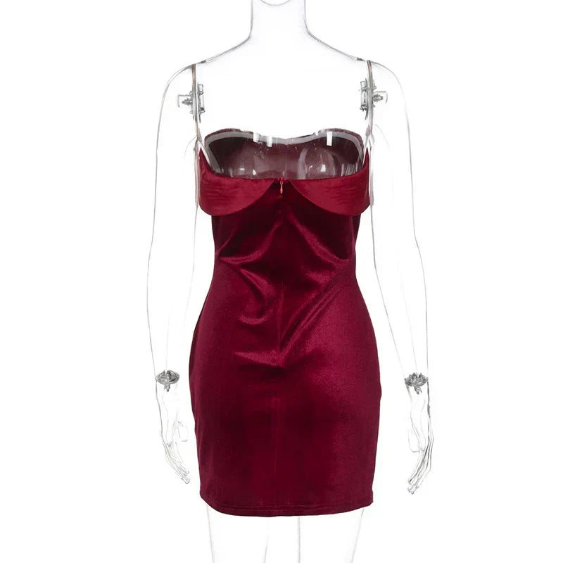 Velvet Strapless Fold Over Neckline Bodycon Mini Dress 15