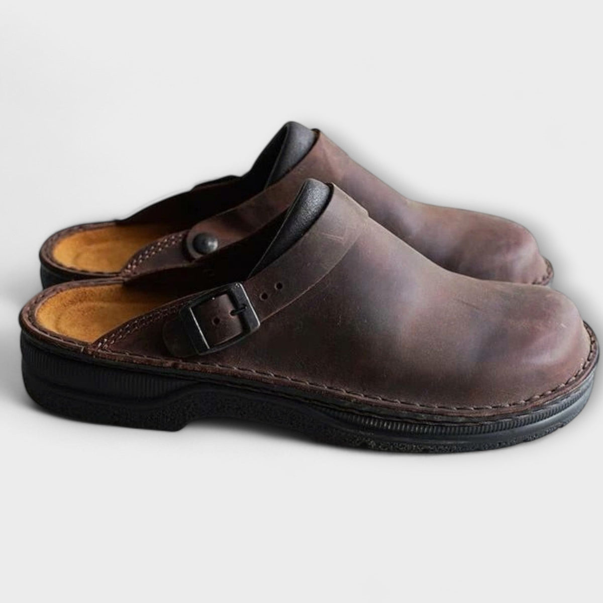Closed Toe Buckle Strap Leather Clog Mules