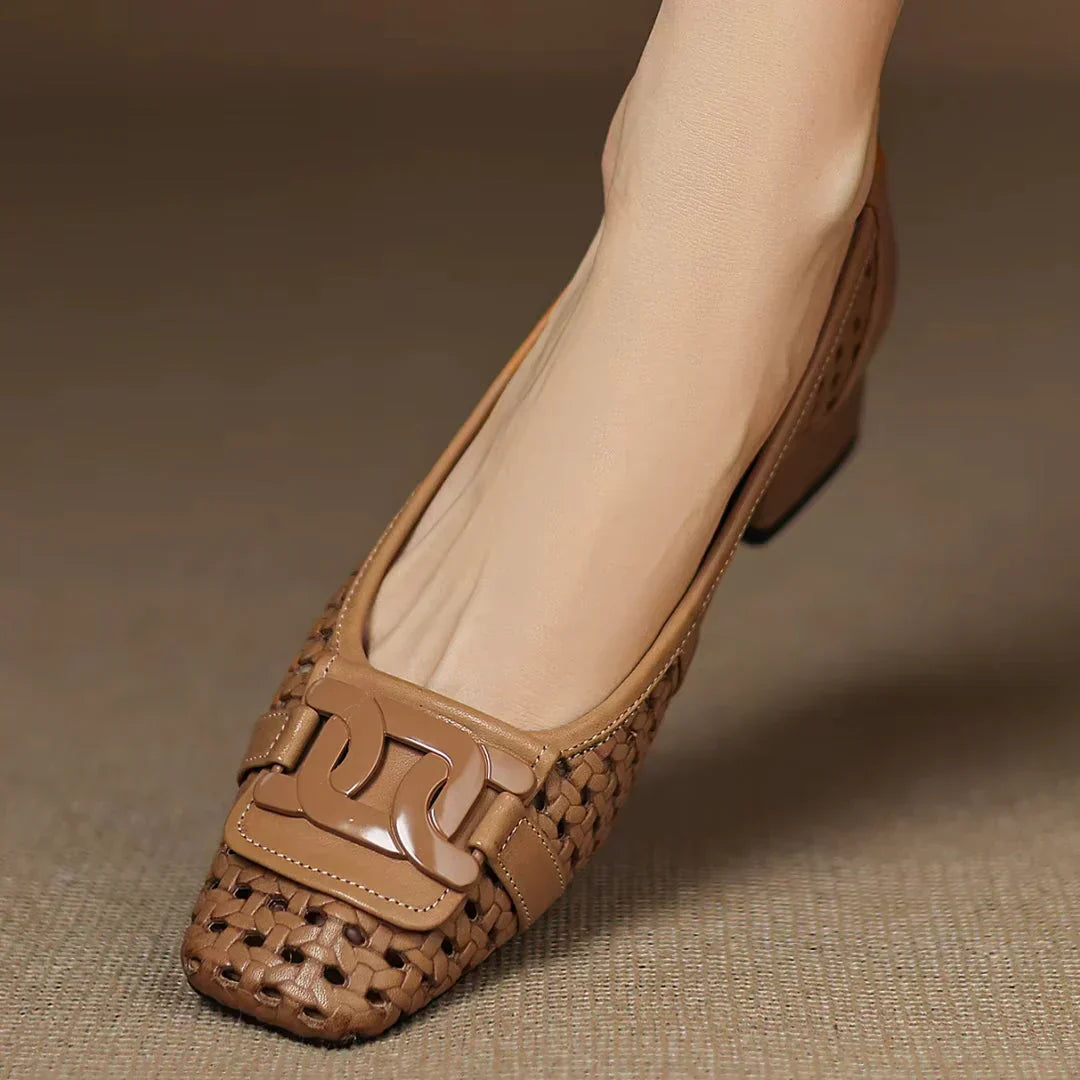 Square Toe Cutout Chain Buckle Ballet Flats