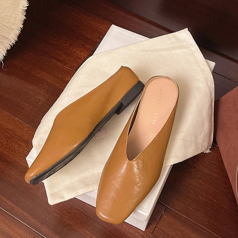 Metallic Square Toe Flat Mules