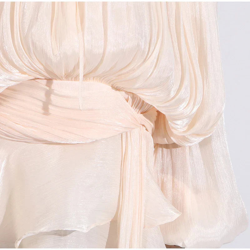 Elegant V - Neck Lace - Up Summer Style Mini Dress