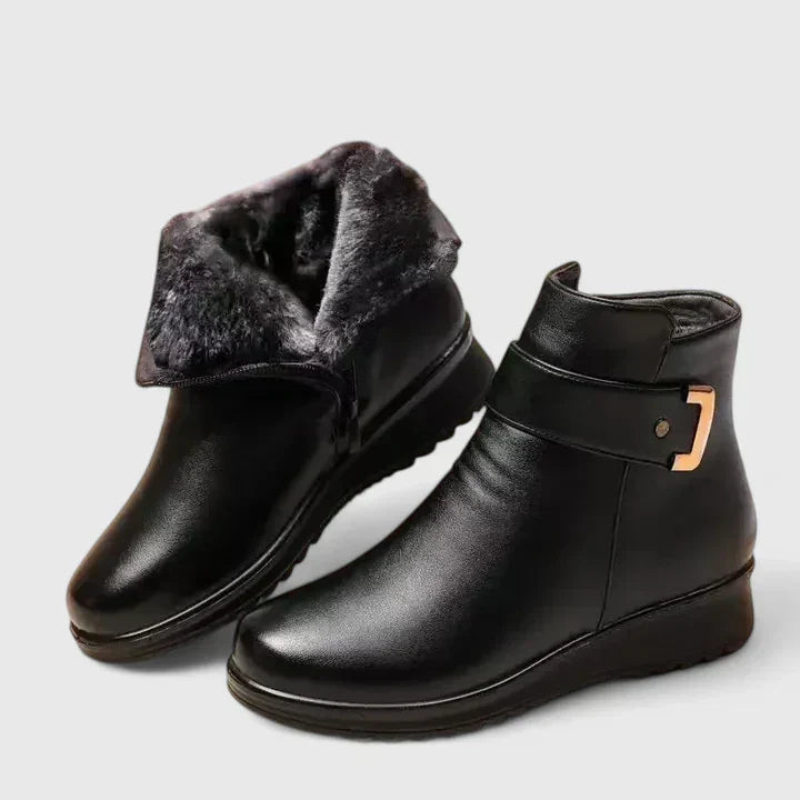 Buckle Strap Fleece Lined Wedge Ankle Boots