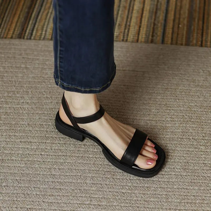 Open Toe Ankle Strap Buckle Flat Sandals