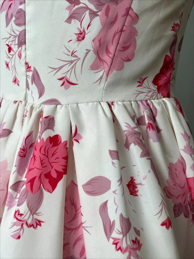 Floral Print Square Neck Corset Fit and Flare Skater Mini Dress