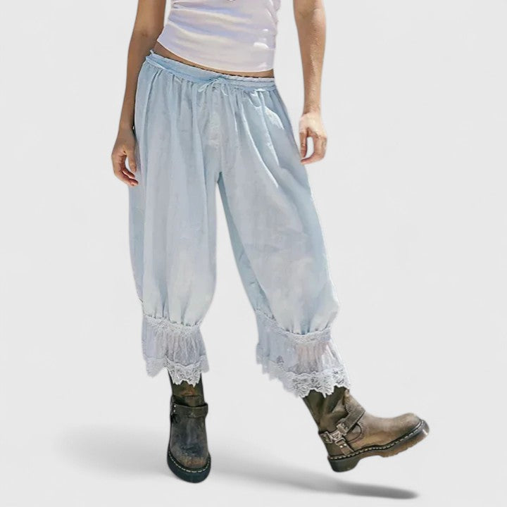 Drawstring Lace Trim Hem Wide Leg Pants
