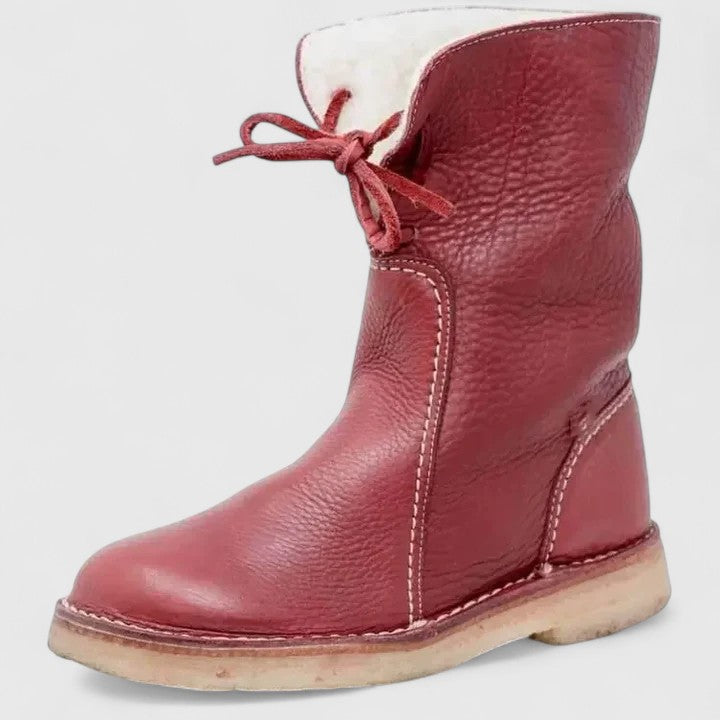 Fleece Cuff Lace Up Leather Ankle Boots