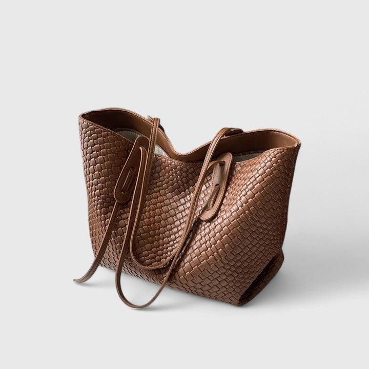 Woven Faux Leather Shoulder Tote Bag