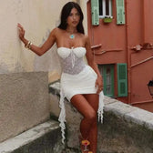 Ruffled Lace Hollow Strapless Mini Summer Dress 2