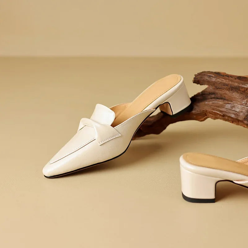 Square Toe Block Heel Loafer Mules