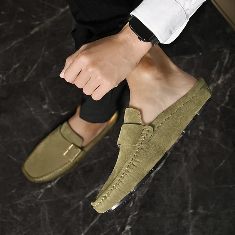 Suede Look Buckle Strap Backless Loafer Mules
