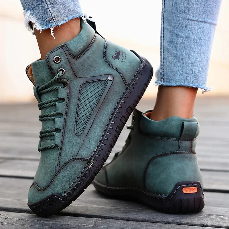 Lace Up Round Toe Stitched Ankle Boots