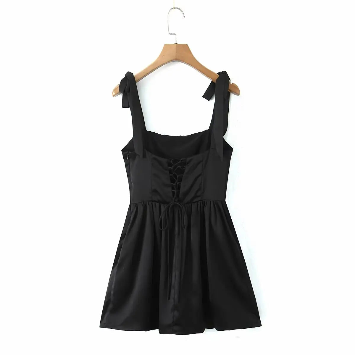 2025 Pleated Design Tie up Sleeveless Summer Dresses Women Solid Color Slim Fit Mini Dress Simple Fashion Party Dress
