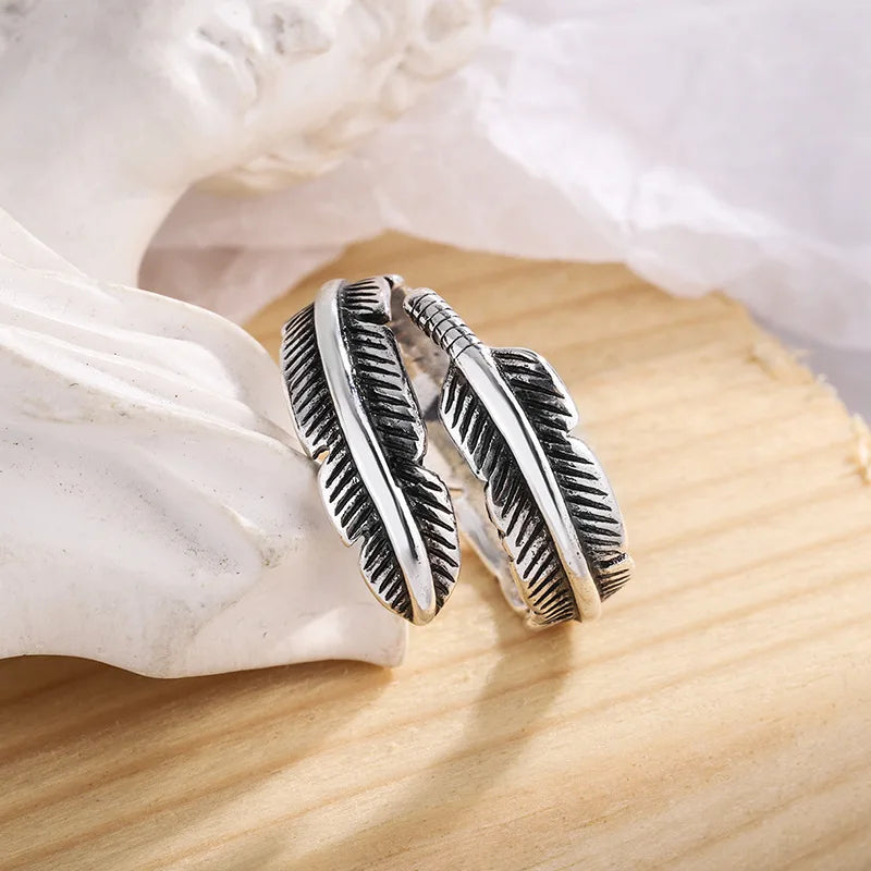 Silver Look Feather Wrap Adjustable Ring
