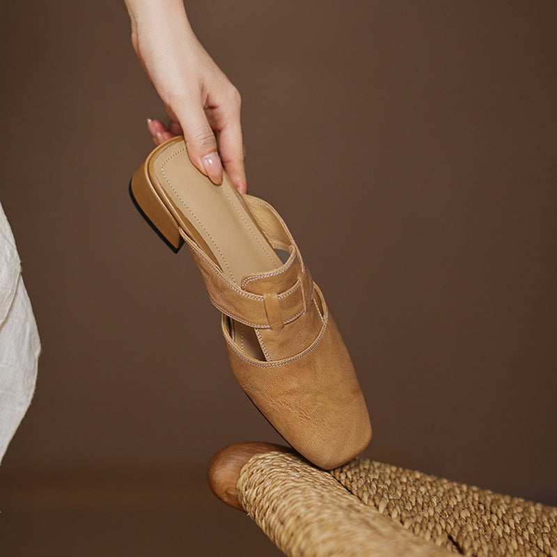 Pointed Toe Block Heel Slip On Mules