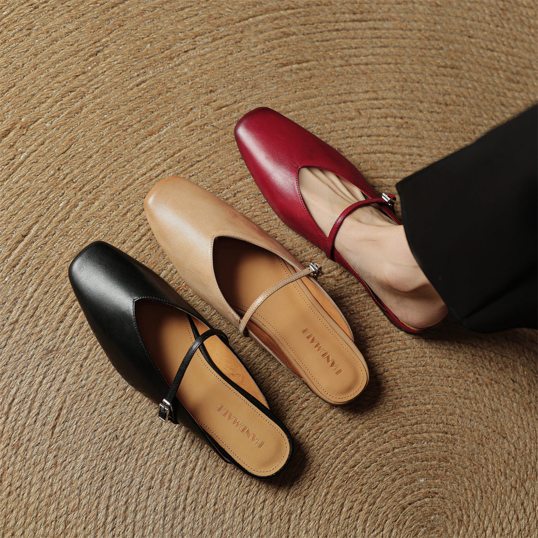 Square Toe Ankle Strap Mary Jane Mules
