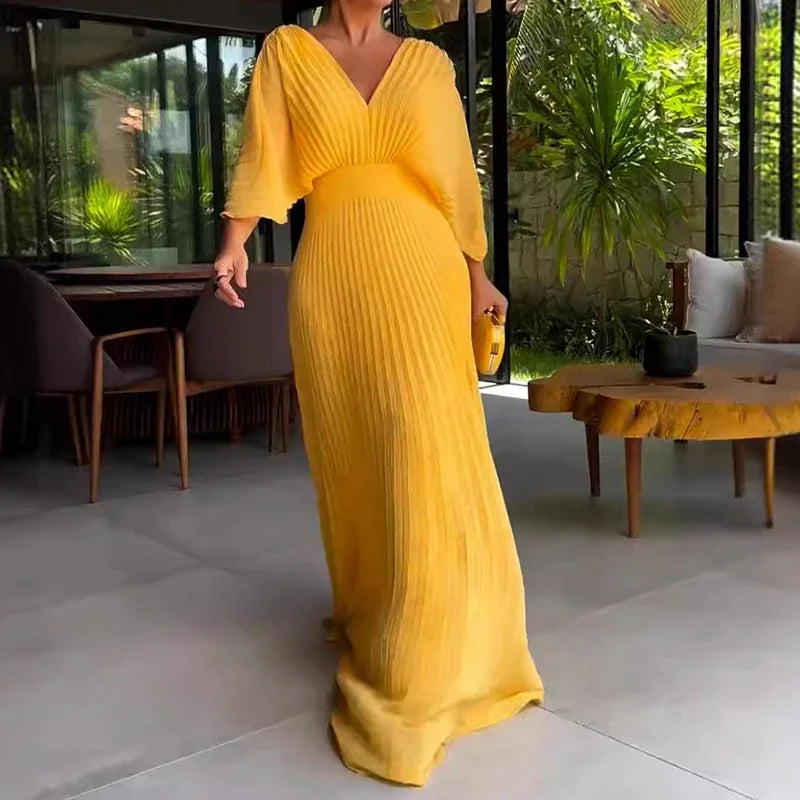 Lucy - Elegant Wedding Guest Dress Yellow